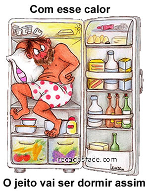 Dormindo dentro da geladeira. Meu Deus que calor. 